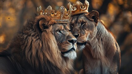 Lion king in golden crown background wallpaper concept