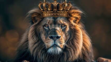 Fototapeta premium Lion king in golden crown background wallpaper concept