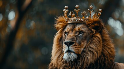Fototapeta premium Lion king in golden crown background wallpaper concept