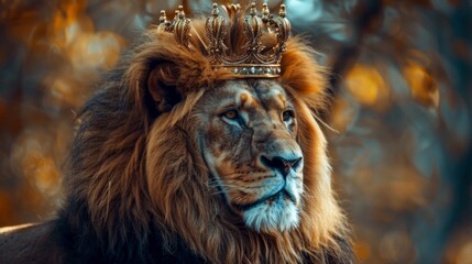 Fototapeta premium Lion king in golden crown background wallpaper concept