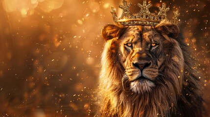 Fototapeta premium Lion king in golden crown background wallpaper concept