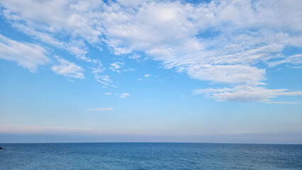 Fototapeta na wymiar Cloudy sky over Mediterranean Sea in Mersin in the afternoon of an april day