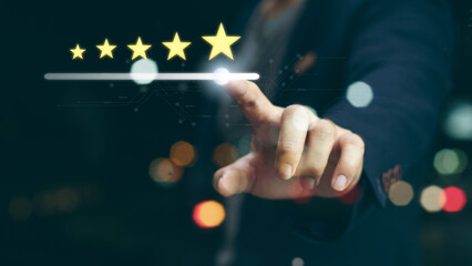 Customer Satisfaction Survey concept, 5-star satisfaction, Users Rate Service Experiences On shops...