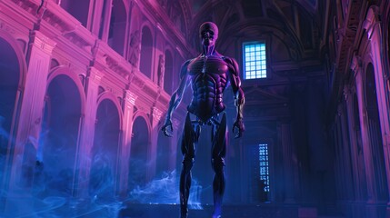 an image captures a human muscular organ illuminated by a striking blue light sense of mystery and intrigue as it reveals the intricate beauty and complexity of the human body - obrazy, fototapety, plakaty