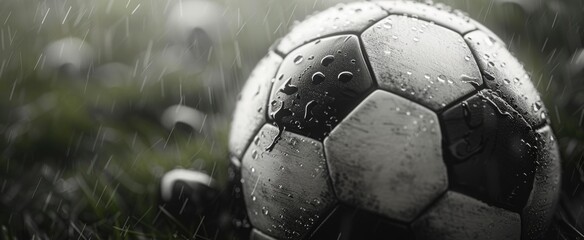 Close-up shot of a traditional black and white soccer ball, focusing on the texture and stitching...
