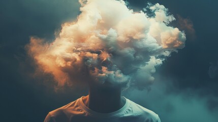 Person with cloud for head background wallpaper concept - obrazy, fototapety, plakaty