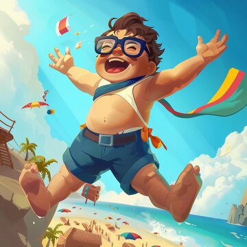 Summer beach team games in cartoon style