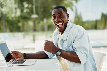 African man young businessman laptop person happy business computer adult male handsome