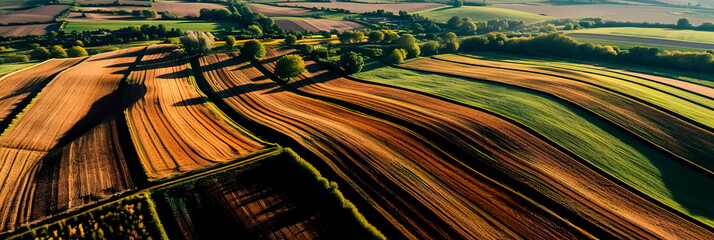 aerial view of vast fields with intricate crop patterns, illustrating the scale and precision of spring planting. Generative ai
