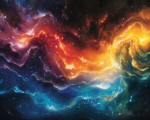 A colorful galaxy with a blue and yellow swirl - obrazy, fototapety, plakaty