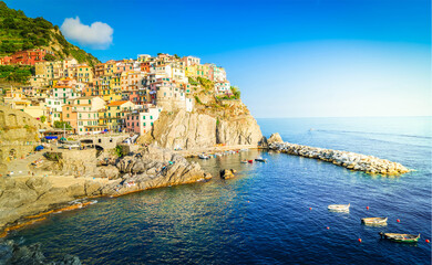 Manarola picturesque town and sea of Cinque Terre, Italy