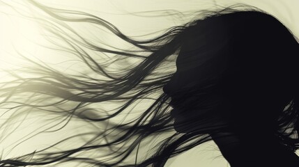 Fototapeta premium Silhouette shadow of woman with flowing hair background wallpaper concept
