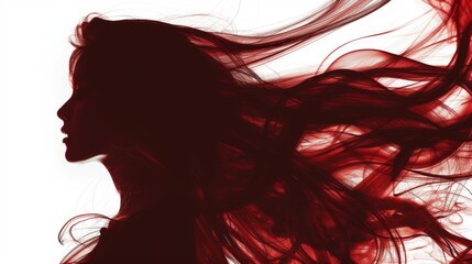 Silhouette shadow of woman with flowing hair background wallpaper concept
