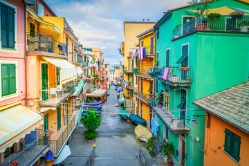 Manarola picturesque town street of Cinque Terre, Italy - obrazy, fototapety, plakaty