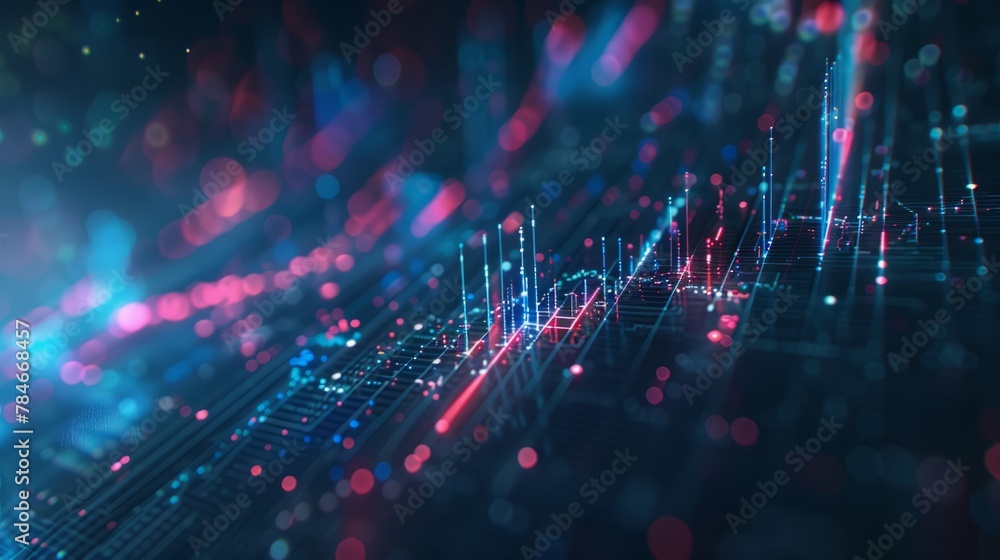 Poster perspective view of stock market growth, business investing and data concept with digital financial 