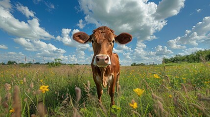 Cow on a summer pasture generative ai