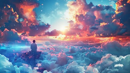 Symbol Image Influencer Living on a Cloud in Prosperity Background Wallpaper Digital Art Poster Card Cover Illustration Graphic hyper realistic 