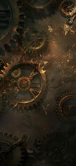 Fototapeta na wymiar Steampunk Machinery In Rotating Perspective, Amazing and simple wallpaper, for mobile