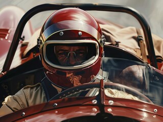 Fototapeta premium the helmeted driver in a racing outfit 