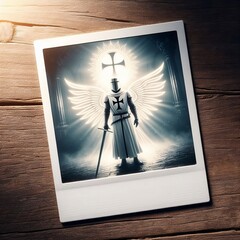 Caballero Templario Cristiano con alas de Angel - obrazy, fototapety, plakaty