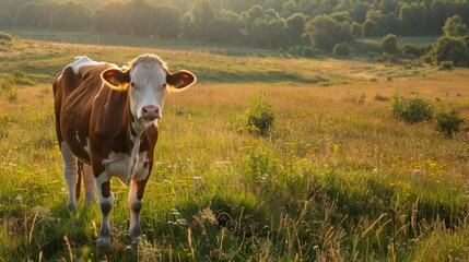 Cow on a summer pasture generative ai