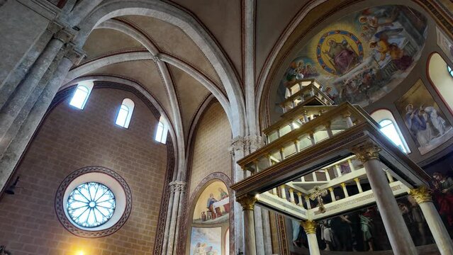 Interior view in the marvelous Anagni Cathedral, province of Frosinone, Lazio, central Italy. July-24-2023