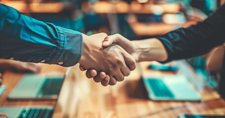 Business guys giving a high-five to their partner, saying hi, sealing the deal, joining forces, and collaborating. All about business, finance, User
Businessmen making handshake  - obrazy, fototapety, plakaty