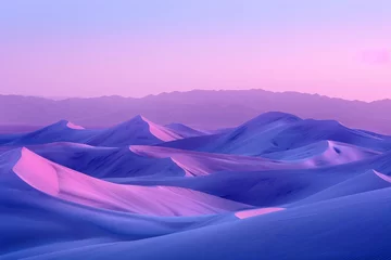 Fotobehang A beautiful blue and pink desert landscape with mountains in the background © ศิริธัญญา ตันสกุล