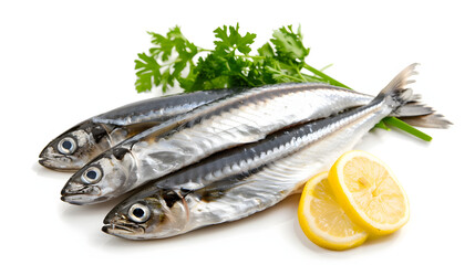 Fresh Whole Anchovy. Raw Seafood Fish Diet Concept Isolated on White Background