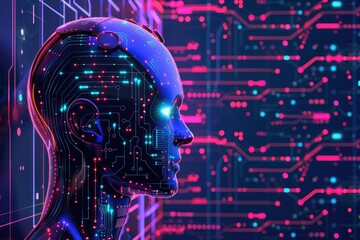 Visual concept of artificial intelligence in a computing system, highlighting innovation in AI machine learning. 