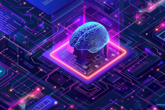 Visual concept of artificial intelligence in a computing system, highlighting innovation in AI machine learning. 
