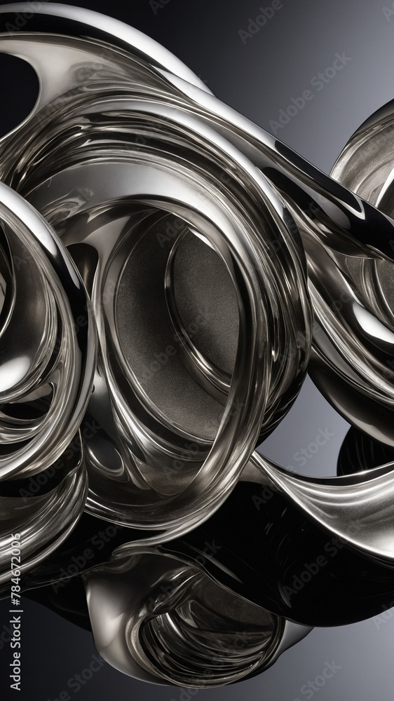 Poster mesmerizing display of reflective, metallic surfaces intertwines, folds into itself, creating comple