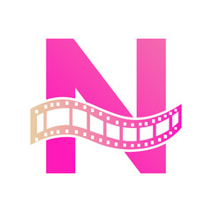Letter N with Films Roll Symbol. Strip Film Logo For Movie Sign and Entertainment Concept