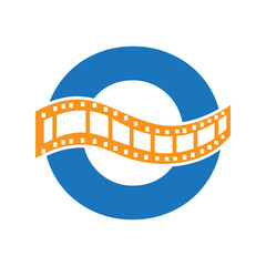 Letter O with Films Roll Symbol. Strip Film Logo For Movie Sign and Entertainment Concept