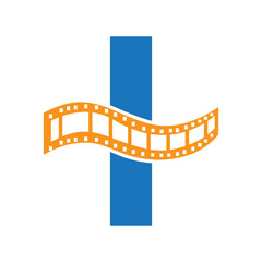 Letter I with Films Roll Symbol. Strip Film Logo For Movie Sign and Entertainment Concept