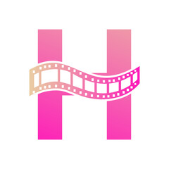 Letter H with Films Roll Symbol. Strip Film Logo For Movie Sign and Entertainment Concept