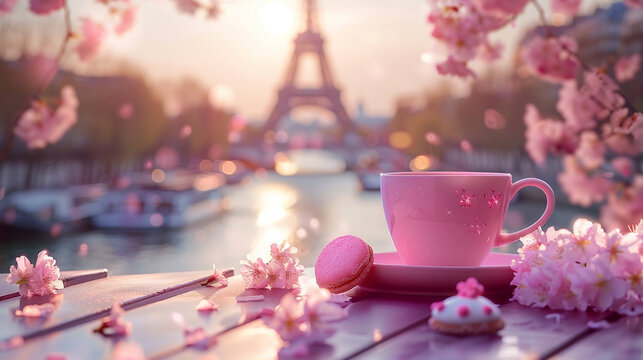 Parisian Spring Morning with Coffee and Eiffel Tower
