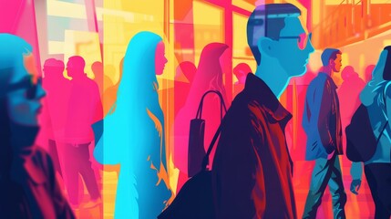 Fototapeta premium illustration of people in vector style, social media, digital marketing, generative ai hyper realistic 