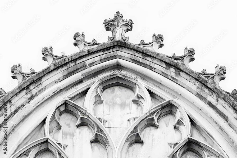 Poster a close-up of an old gothic window, its intricate tracery and pointed arches standing out starkly ag