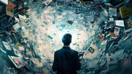 Information overload in the modern world among the Internet and social media hyper realistic 