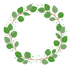 Hand drawn green eucalyptus tree leaf border background illustration.