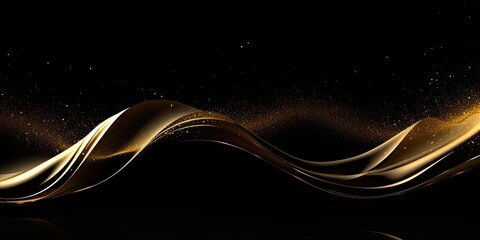 Abstract golden wave on black background. 3d rendering, 3d illustration.