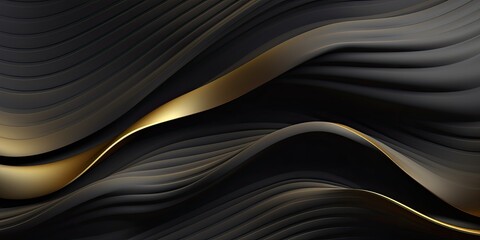 Black and gold abstract wavy background. 3d rendering, 3d illustration.