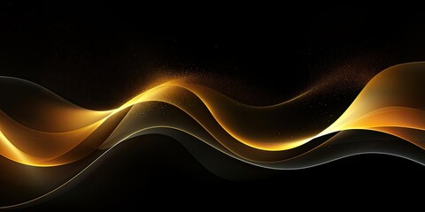 Abstract golden waves on black background