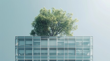 office building with tree for reducing carbon dioxide, Eco green environment. hyper realistic 