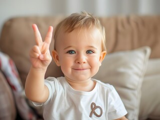 Cute baby children showing peace sign