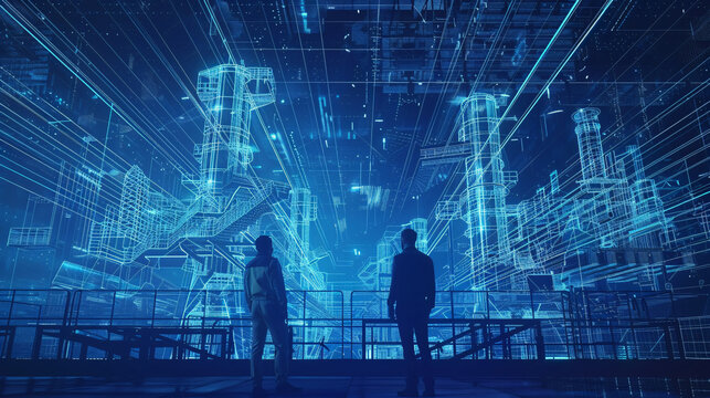 Couple standing in futuristic city admiring advanced urban infrastructure