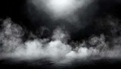 Eerie Atmosphere: Smoke and Fog Overlay on Black Ground - Spooky Horror Background - obrazy, fototapety, plakaty