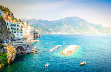 Amalfi summer coast and clear Tyrrhenian sea, Italy