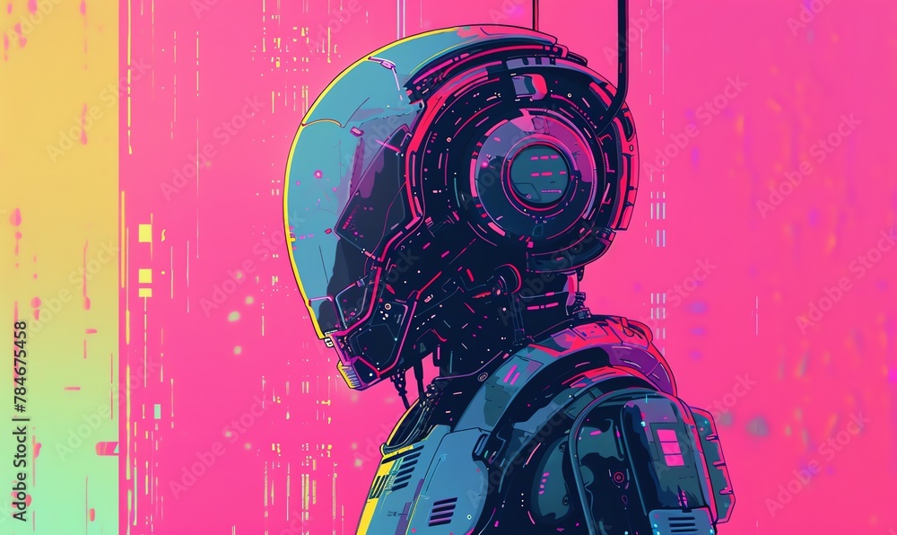 Fototapete craft a pixel art representation of a pixelated robot from the rear view, utilizing vibrant colors a